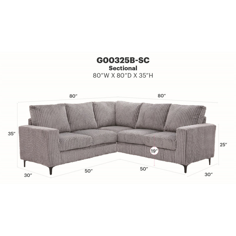 Sectional, Gray Upholstered, 35" H x 81" W x 115" D