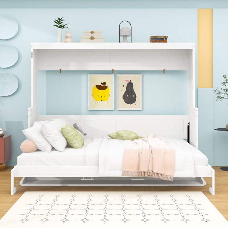 Wakefield Wall Murphy Bed with Integrated Desk, White, Queen