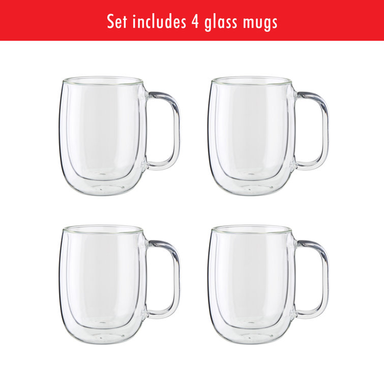 Zwilling J.A. Henckels Sorrento Plus 4 Piece Double Wall Glass Coffee Mug Set, Clear, 12 oz