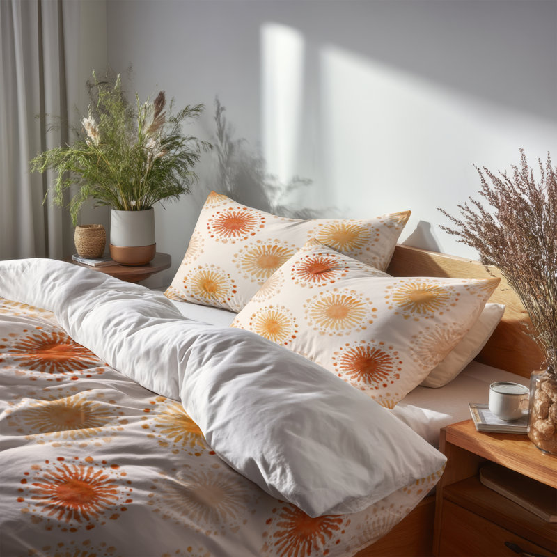 Ensemble de literie et coussins décoratifs abstraits orange et beige Boho Mandala, King Comforter + 3 Additional Pieces