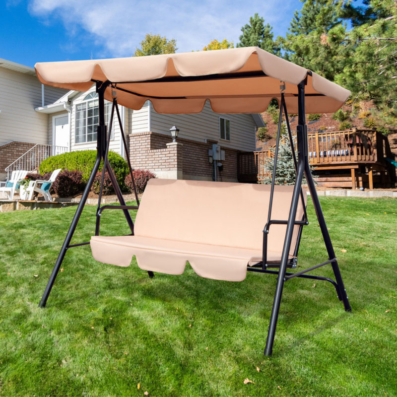 65" Metal Swing Chair, Beige