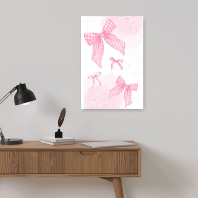 Sweet Pink Gingham Bows Classic Abstract Contemporary Wall Art Print
