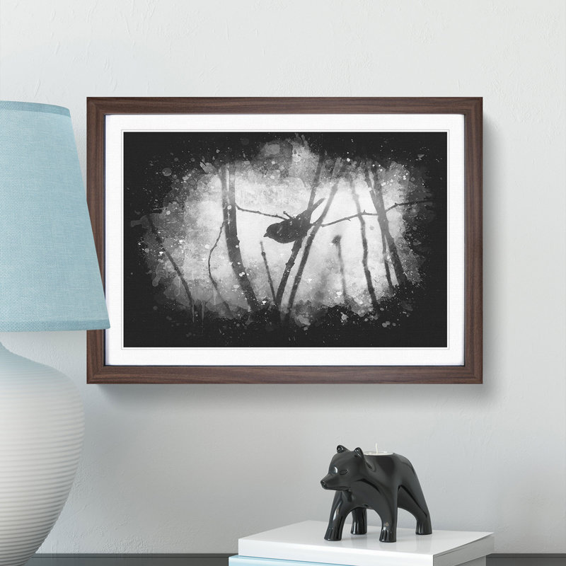 Bird On A Branch - Single Picture Frame Print on MDF, 24cm H x 33cm W x 2cm D, Walnut Framed