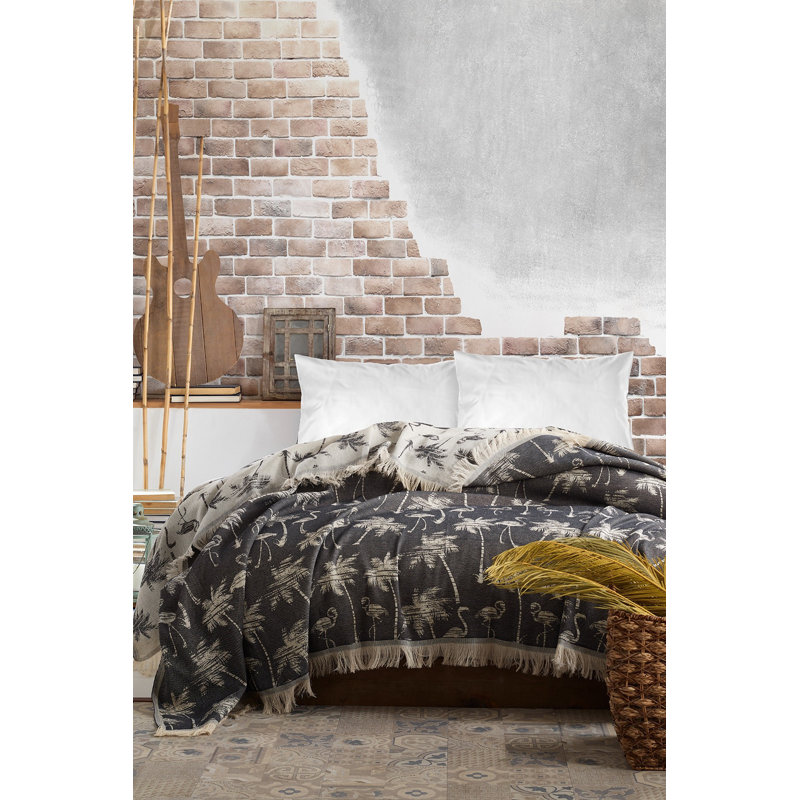 Couvre-lit / couvre-lit 100% coton Helgi, Anthracite / Beige