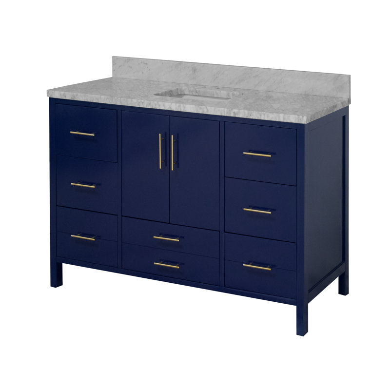 Ensemble de meuble-lavabo simple 60 po Kiara, Bleu royal, Marbre de Carrare