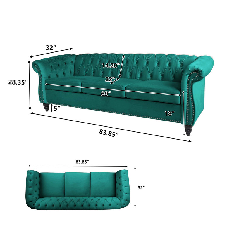 Canapé en velours rembourré 83,85 po Jemotte, Velours vert