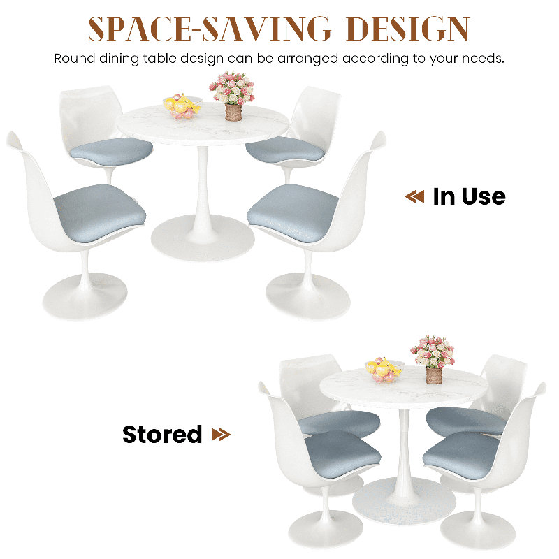 Indars Round Metal Base Dining Table, White, 28.74" H x 31.5" W x 31.5" L