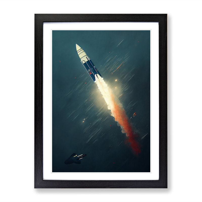 Spectacular Spaceship Rocket - Single Picture Frame Painting, 34cm H x 25cm W x 2cm D, Black Framed