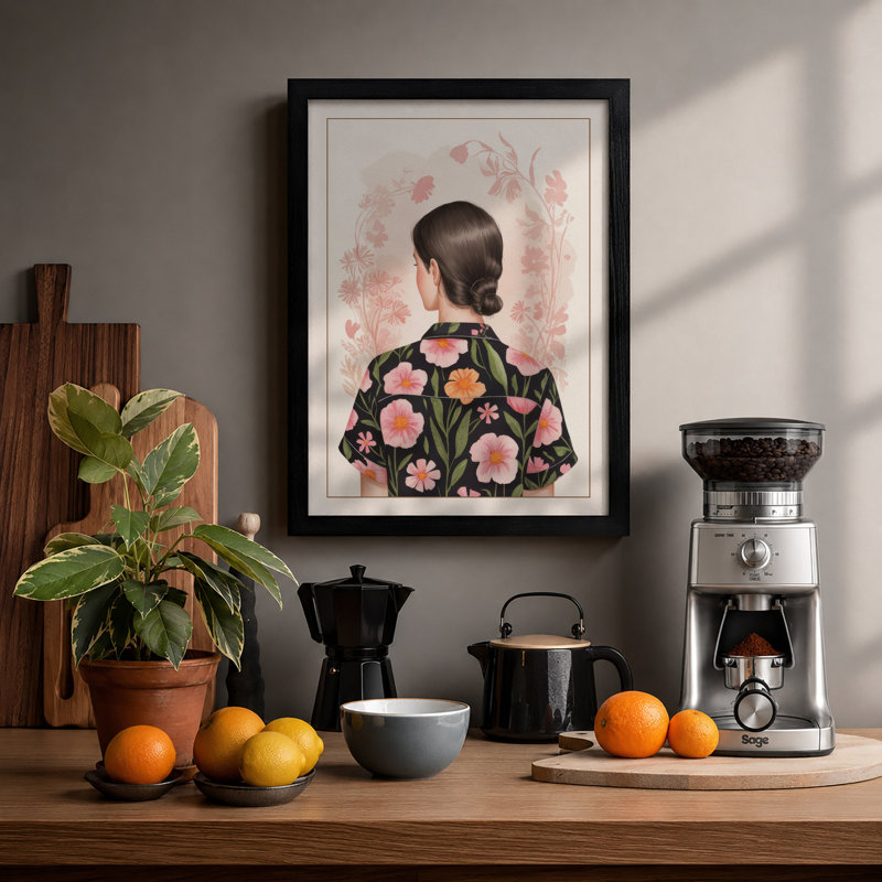 Figure in Bloom Botanical - Framed Print, A2 - 59.4 x 42.0 cm, Black