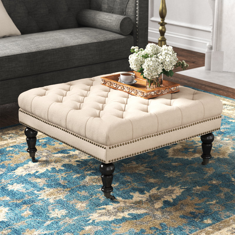 Inwood Square Cocktail Ottoman with Wheels, Natural Polyester