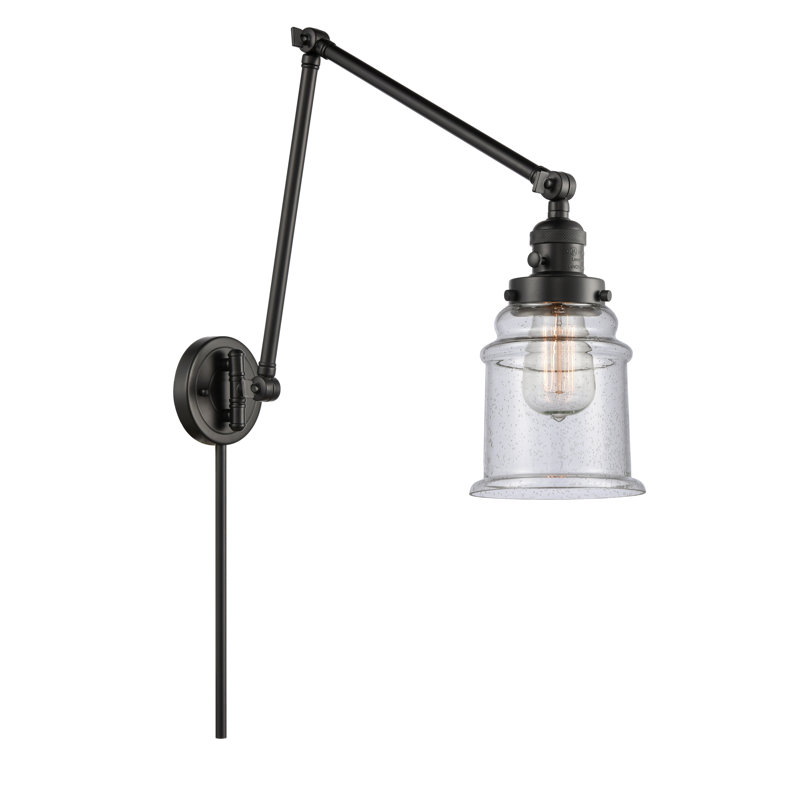 Bras pivotant à 1 lumière à intensité variable Galaviz, Grainé, Ampoule DEL rétro de 3,5 watts, Noir mat