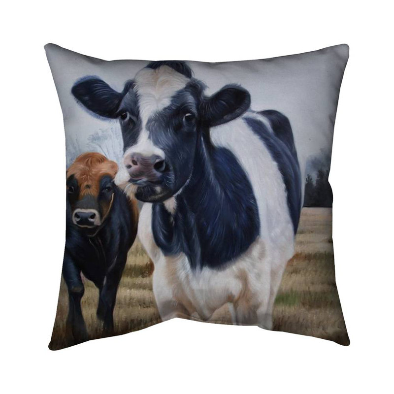 Two cows eating grass - 20"x20" Throw pillow - Poly twill - Print on demand