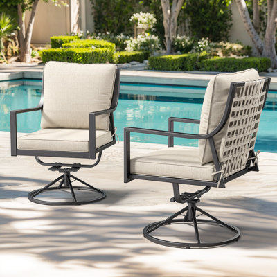 Patio Swivel Dining Chairs Set Of 2, Outdoor 360° Swivel & 15° Rocking Chairs With All-Weather Textilene Fabric by Lark Manor