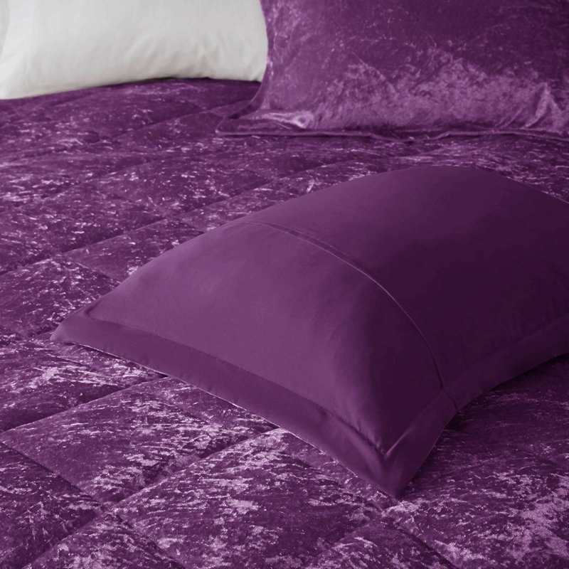 Ensemble d'édredon en velours simple / simple TG avec coussin décoratif, Mauve