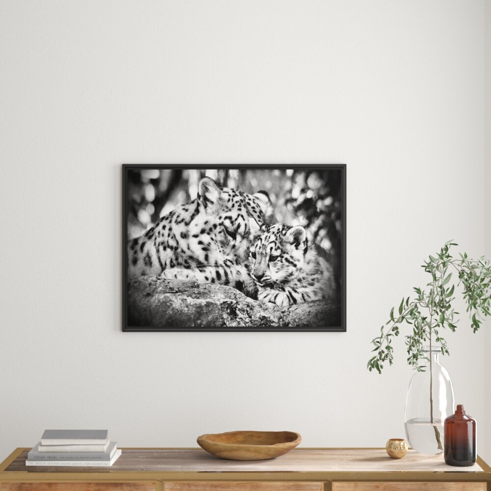 Gerahmtes Wandbild Leopard mit Jungtier