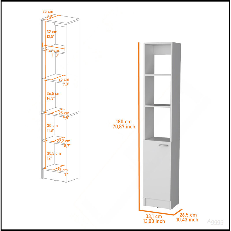 Armoire à linge Brenda avec 1 porte et 3 tablettes ouvertes, White