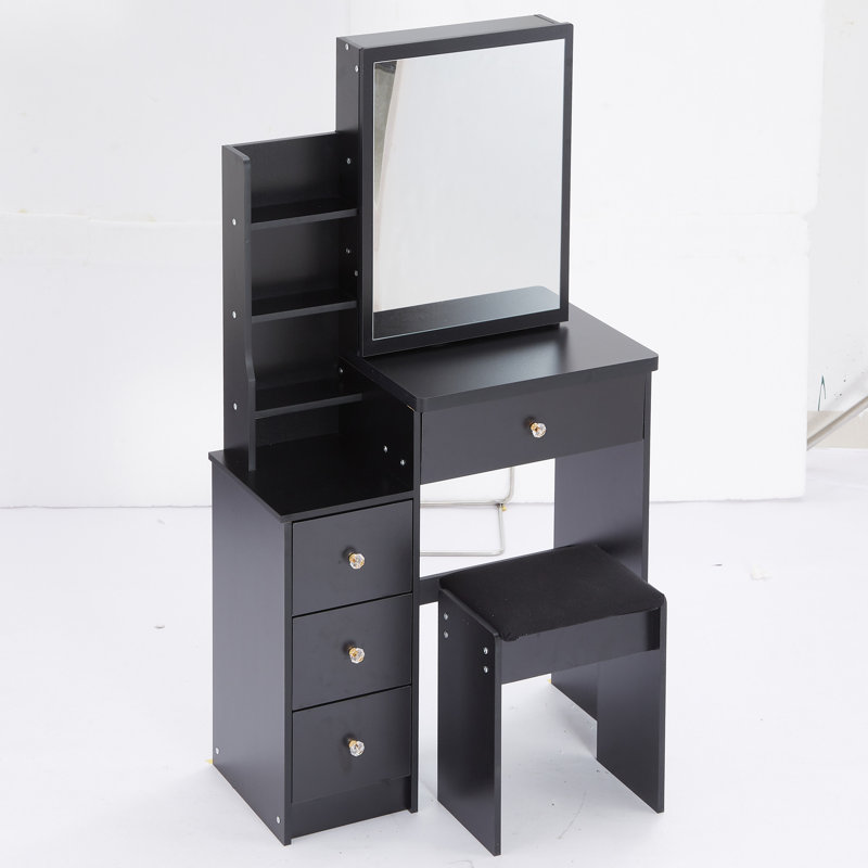 Petit meuble-lavabo 29,2 po avec tabouret de chevet et tabouret rembourré, Noir