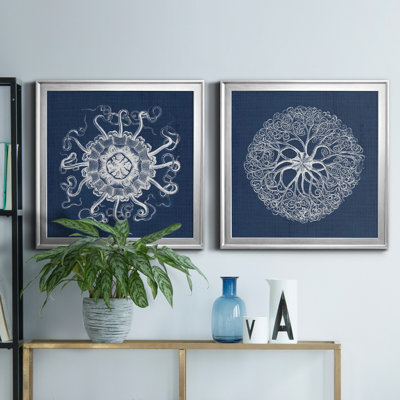 " Sea Anemone On Indigo I " 2 - Pieces