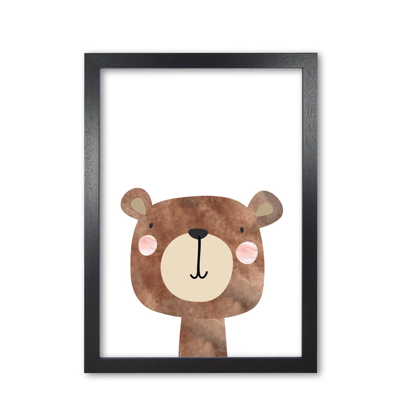 Scandi Brown Bear - Painting, 30 cm H x 21 cm W x 5 cm D, Black Grain Frame