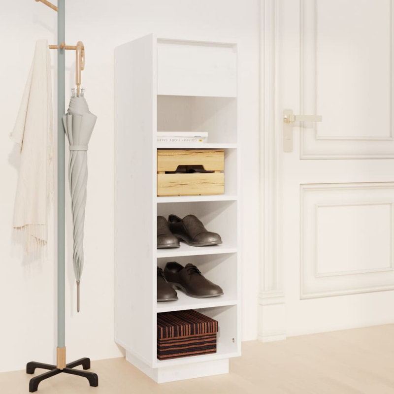 Union 5 Pair Solid Wood Shoe Storage Cabinet, White