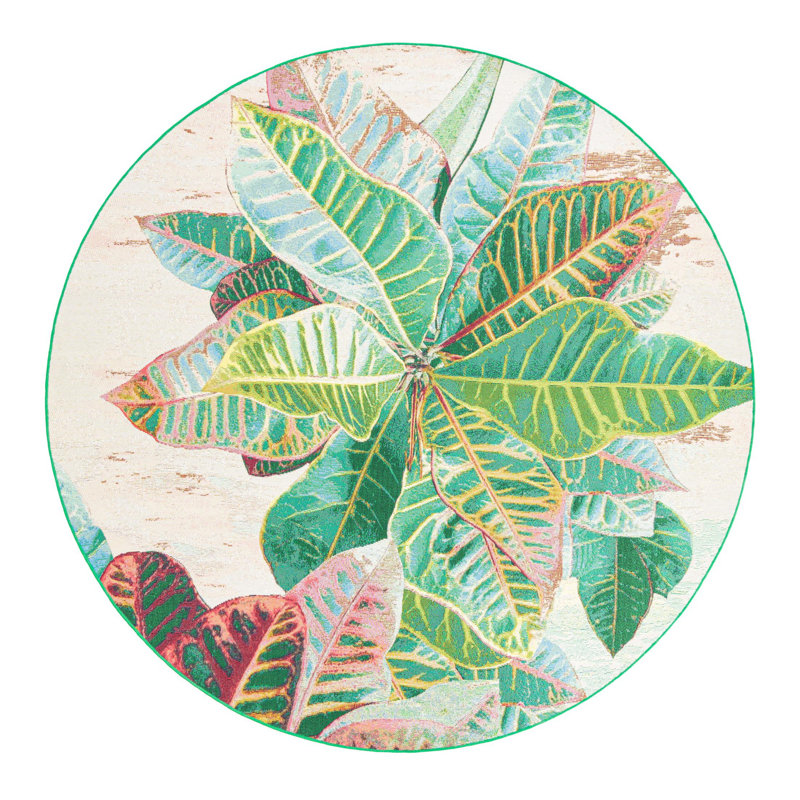 Round 7'1" Green and Pink Floral Synthetic Rug