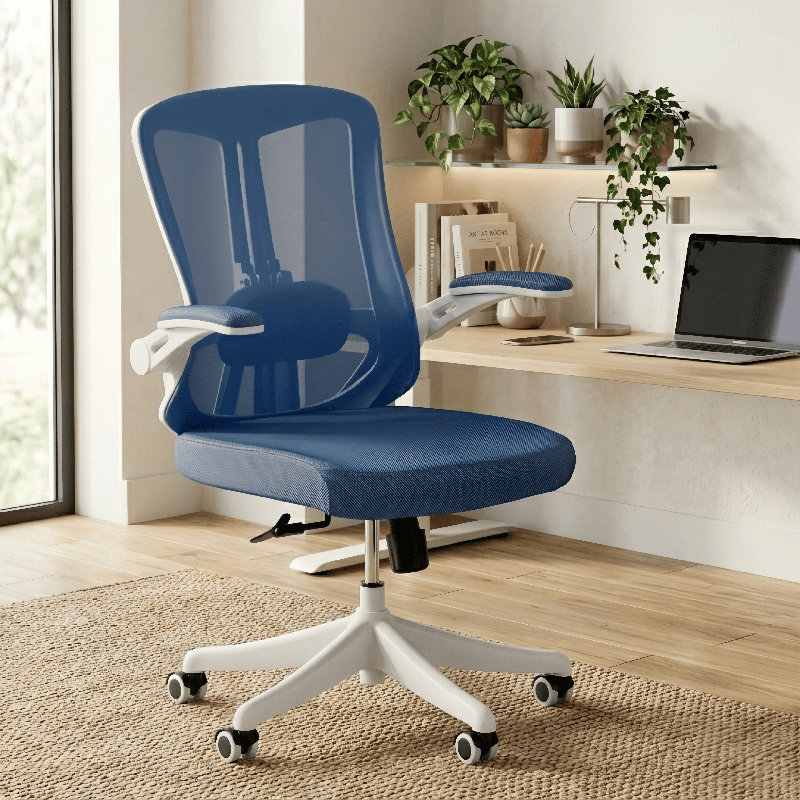 Fauteuil de bureau ergonomique Norberta Home, Blanc, Bleu