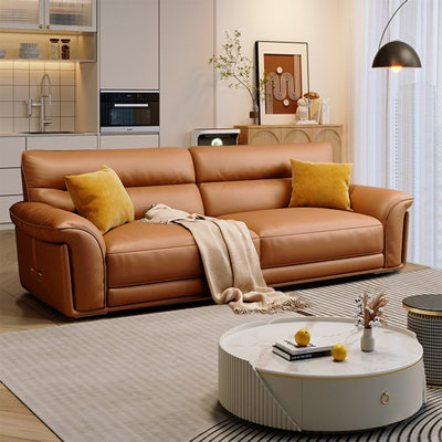 Causeuse coussin orange en cuir véritable