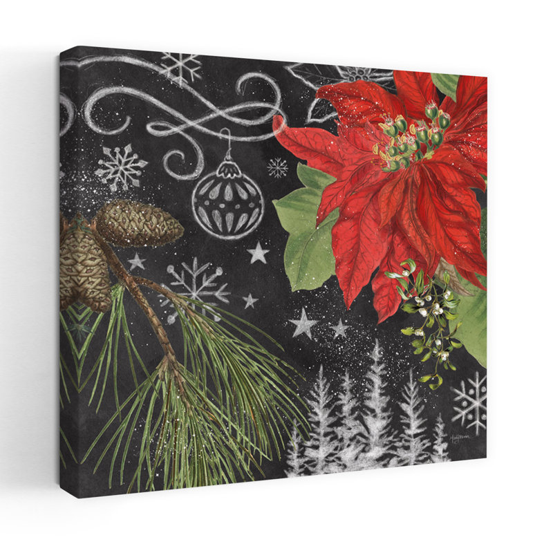 «Vintage Holiday Chalk II», fleur de pin rétro vintage, art de paysage poinsettia, H 32 po x l 32 po