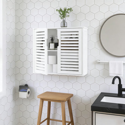 Armoire de salle de bain murale en bambou au-dessus de la toilette avec tablette réglable, organisateur de rangement à double porte pour la salle de bain, la cuisine et le salon