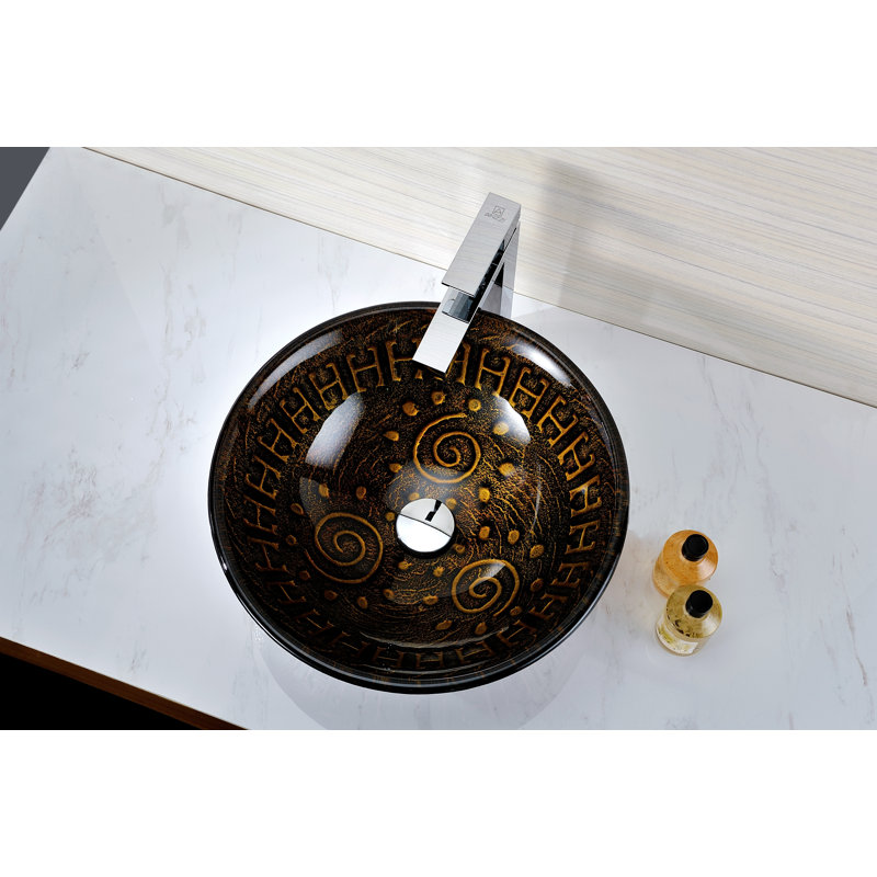 ANZZI Opus 16.875'' Lustrous Brown Tempered Glass Circular Bathroom Sink