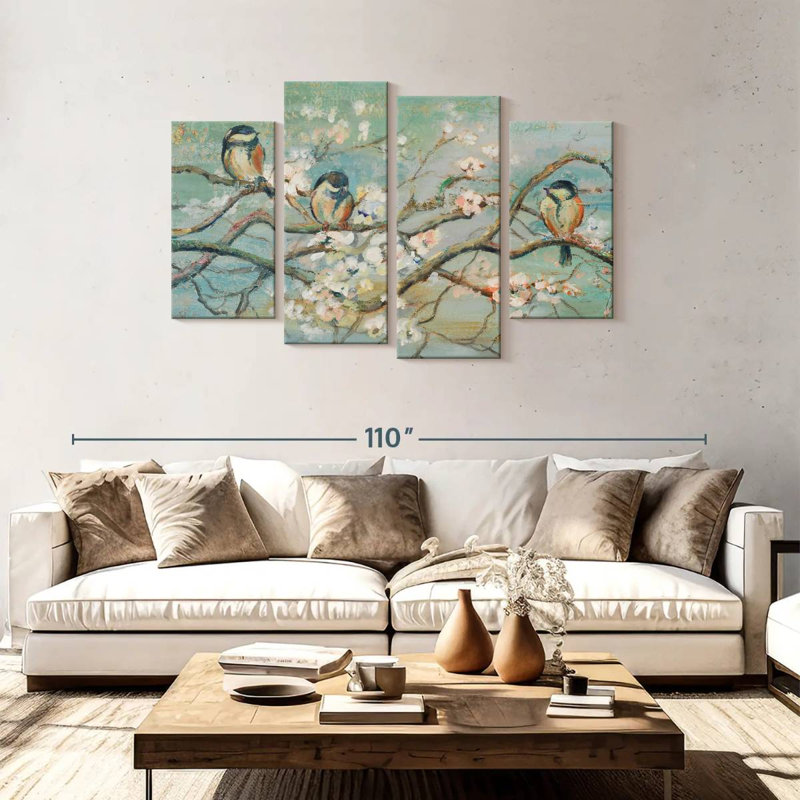 Brampt Spring Branch With Birds, 48" H x 75" W