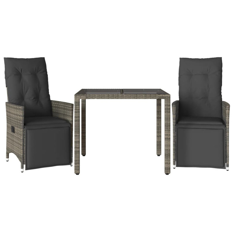 Bistro Set Grey Poly Rattan Adjustable Footrests, 2