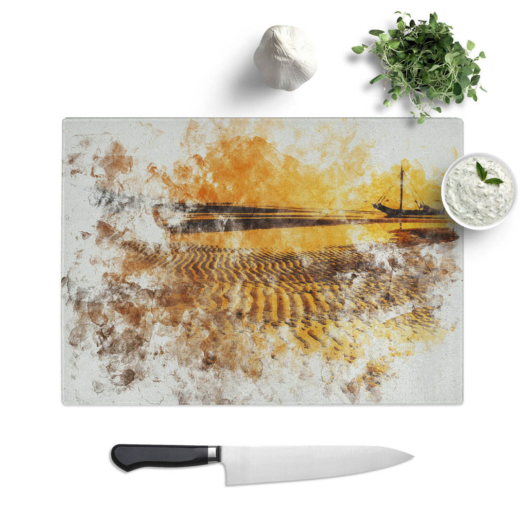 Fishing Boat at Sunset Watercolour Chopping Board
