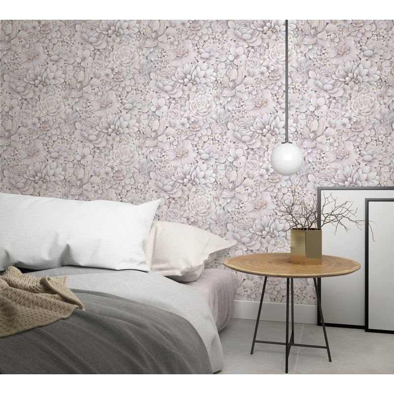 Eden Floral Texture 33' L X 21" W Wallpaper Roll, Pink/Gray