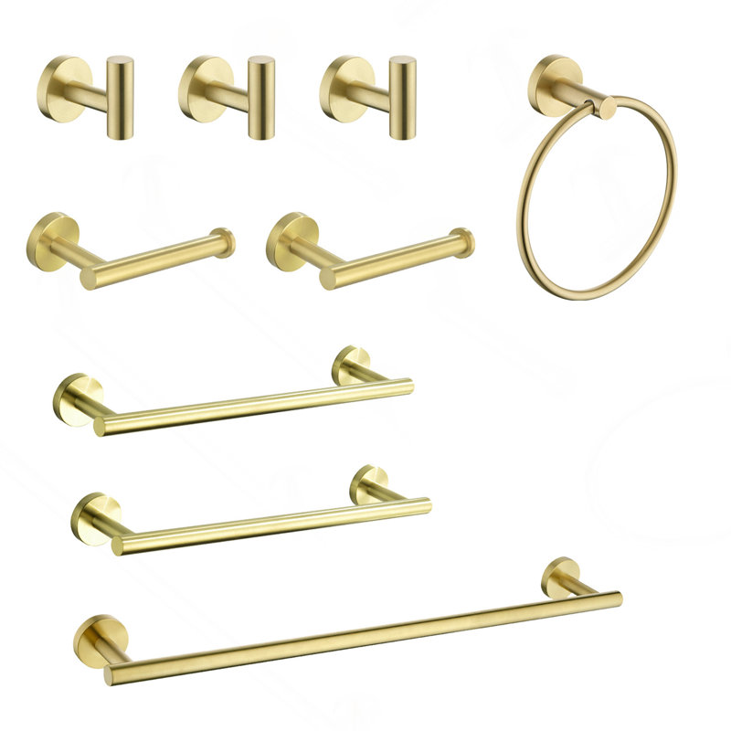 Ensemble de porte-serviettes de salle de bain 9 pièces en acier inoxydable, Or brossé