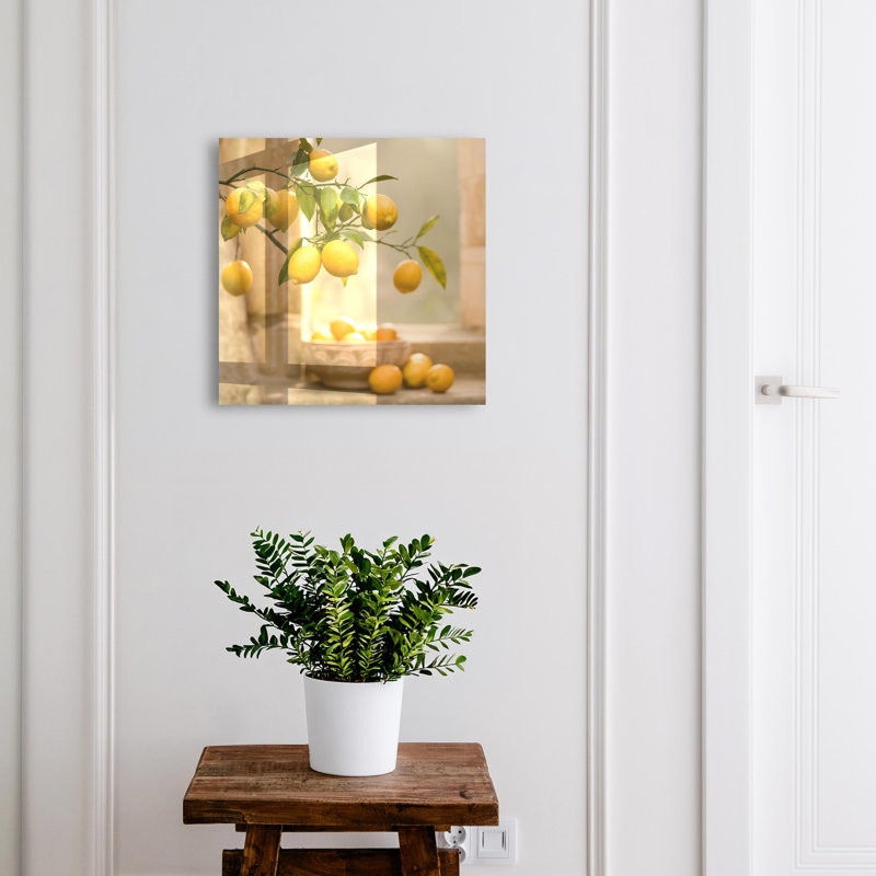 Key cabinet for wall, Opens to the right, 30x30x5, Black, Lemons on a branch in the sun's rays, 