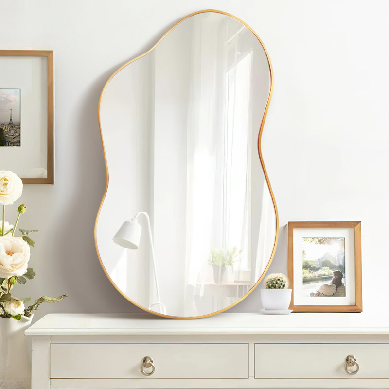 Asymmetrical Metal Framed Wall Mirror, Gold, 36" x 24"