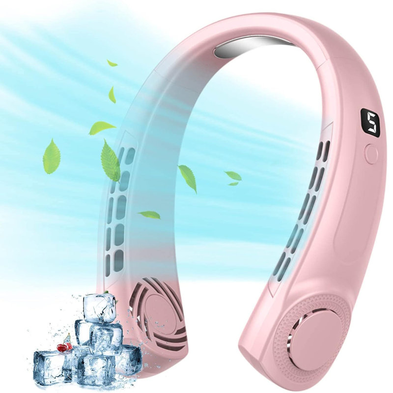 Portable Neck Fan, USB Rechargeable Personal Fan, 5 Speeds, 360Â° Cooling Airflow, Pink