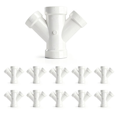 4" x 4" x 2" x 2" PVC DWV Double Wye Reducing Hub, White PVC Drain, Waste & Vent Fitting, (5 Pack)