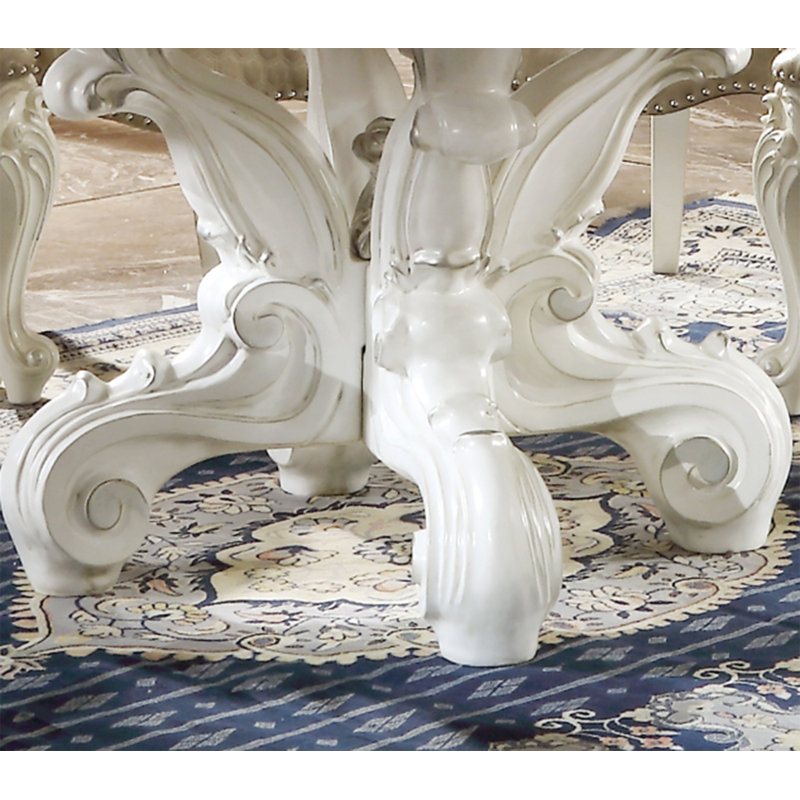 Chalcraf 6 - Person Pedestal Dining Set, White, White/Beige
