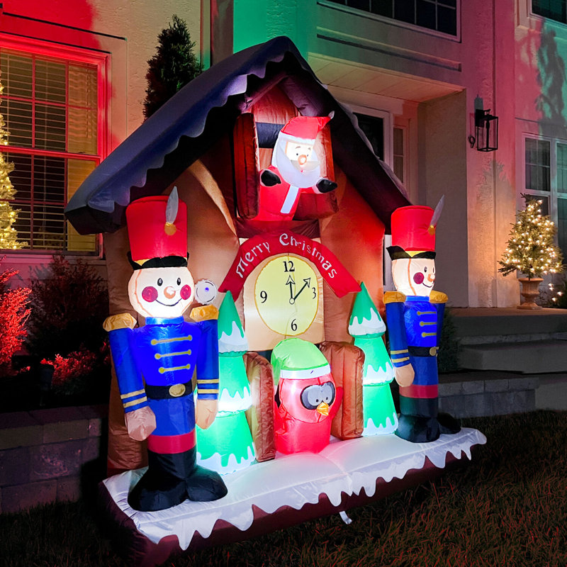 Fraser Hill Farm Fraser Hill Farm 6-Ft. Tall Santa Nutcracker Cuckoo Clock Blow Up Christmas Inflatable with Lights, Music