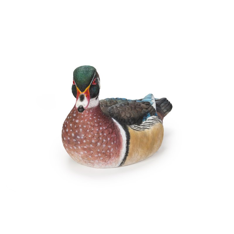 Colorful Hand-Painted Sitting Wood Duck Garden Statue