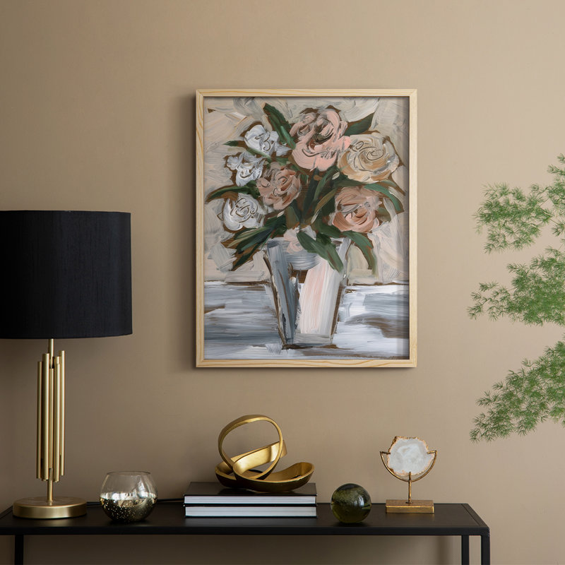 «Neutral & Peach Arrangement II», reproduction encadrée - bois massif, H 11 po x l 9 po, Naturel