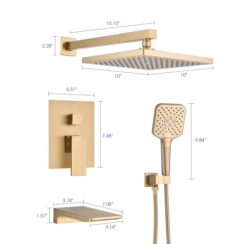 All-In-One Kit with Rough in-Valve, Brushed Gold