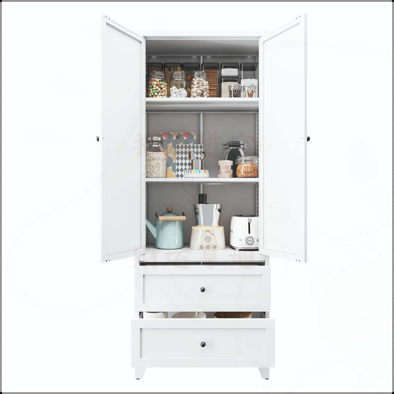 Garde-manger de 72 pouces en acier blanc avec 2 tiroirs, rangement de cuisine autoportant avec tablettes réglables, organisateur robuste