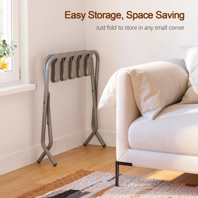 Gray Foldable Steel Luggage Rack Set with Nylon Straps