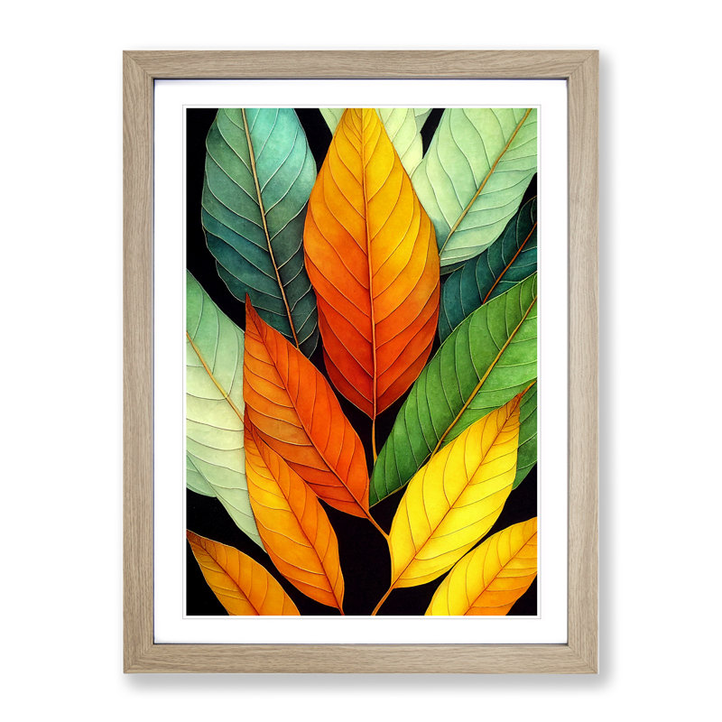Colourful Leaves No.3 - Single Picture Frame Print, 64cm H x 46cm W x 2cm D, Oak