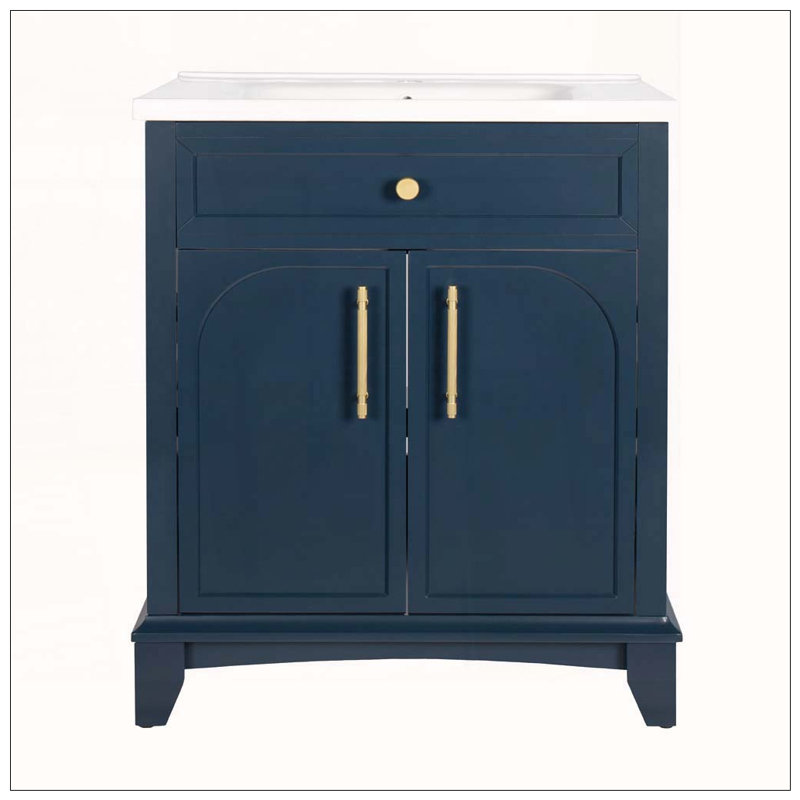 Meuble-lavabo moderne avec lavabo en céramique et tablettes réglables, Bleu, Bleu