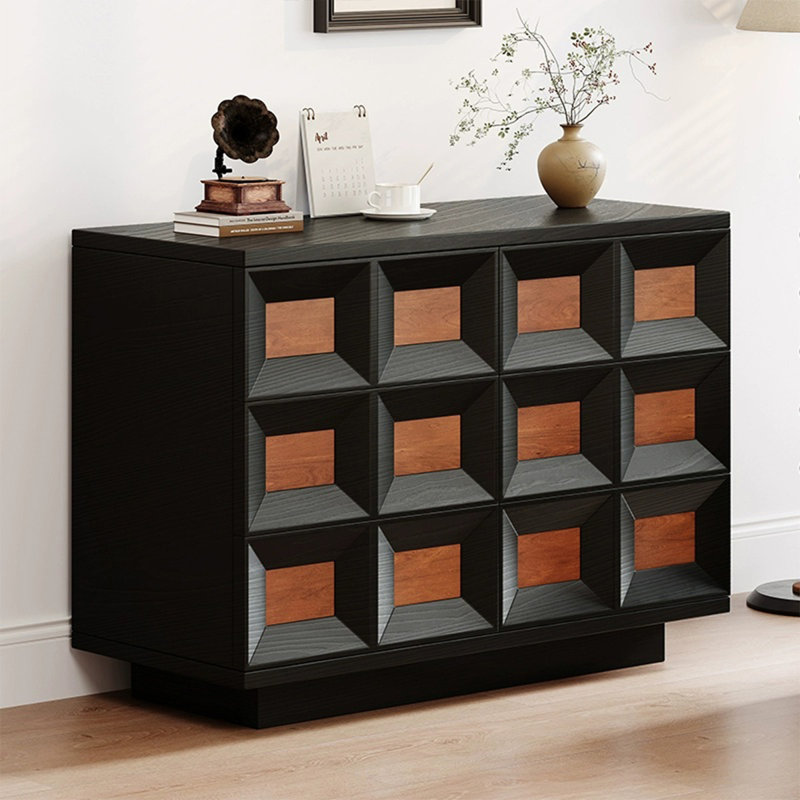 Armoire d'appoint en bois manufacturé noir massif