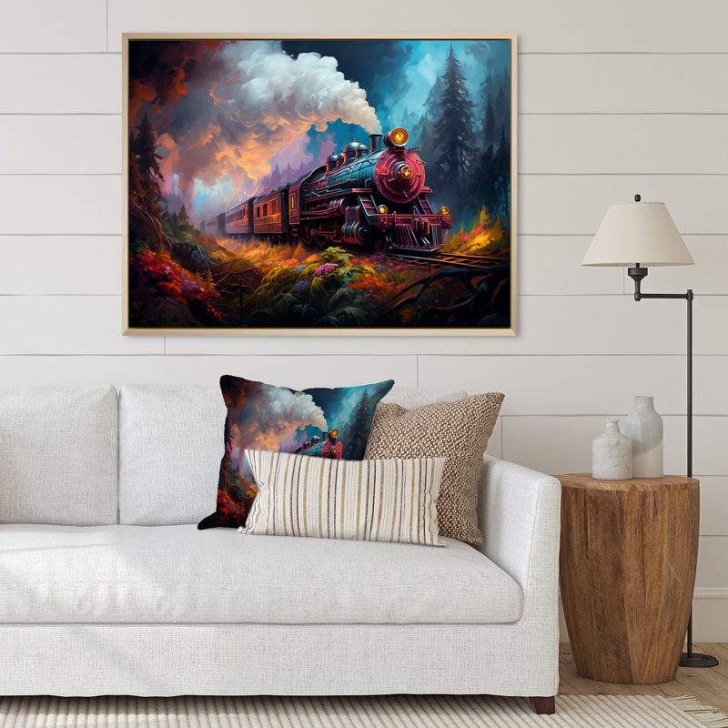 "Steamtrain Travelling In The Sunset", reproduction d'art sur toile, H 24 po x l 32 po, Encadrement doré